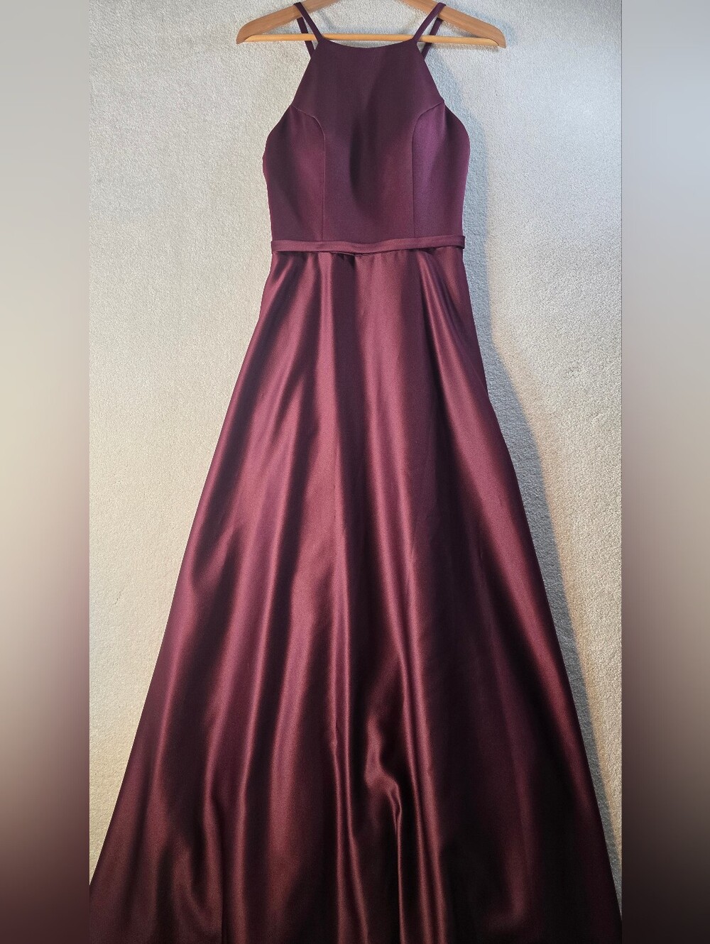 Morilee By Madeline Gardner Bordeux Bridesmaid Satin Maxi Gown Halter Neckline 6 - Picture 3 of 11